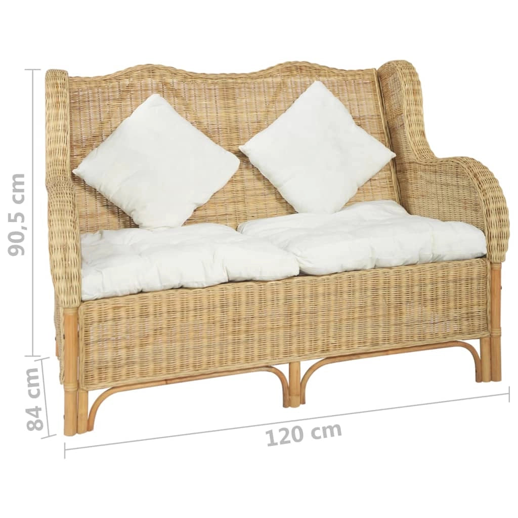 Divano a 2 posti per soggiorno casa uso interno 120 x 84 x 90,5 cm rattan naturale e lino 02_0019583
