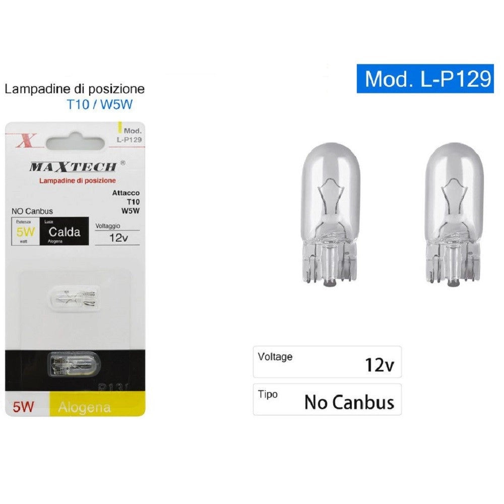 Trade Shop - Lampadine Di Posizione T10 W5w 12v Auto 5w Luce Calda Alogena L-p129 No Canbus -