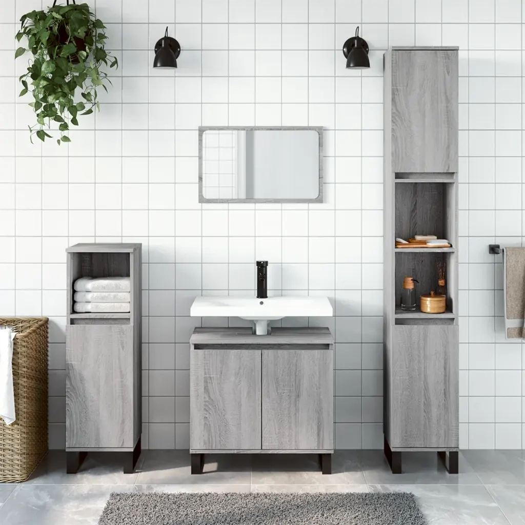 Armadietto Bagno | Armadio da bagno Grigio Sonoma 30x30x190cm in Legno Multistrato