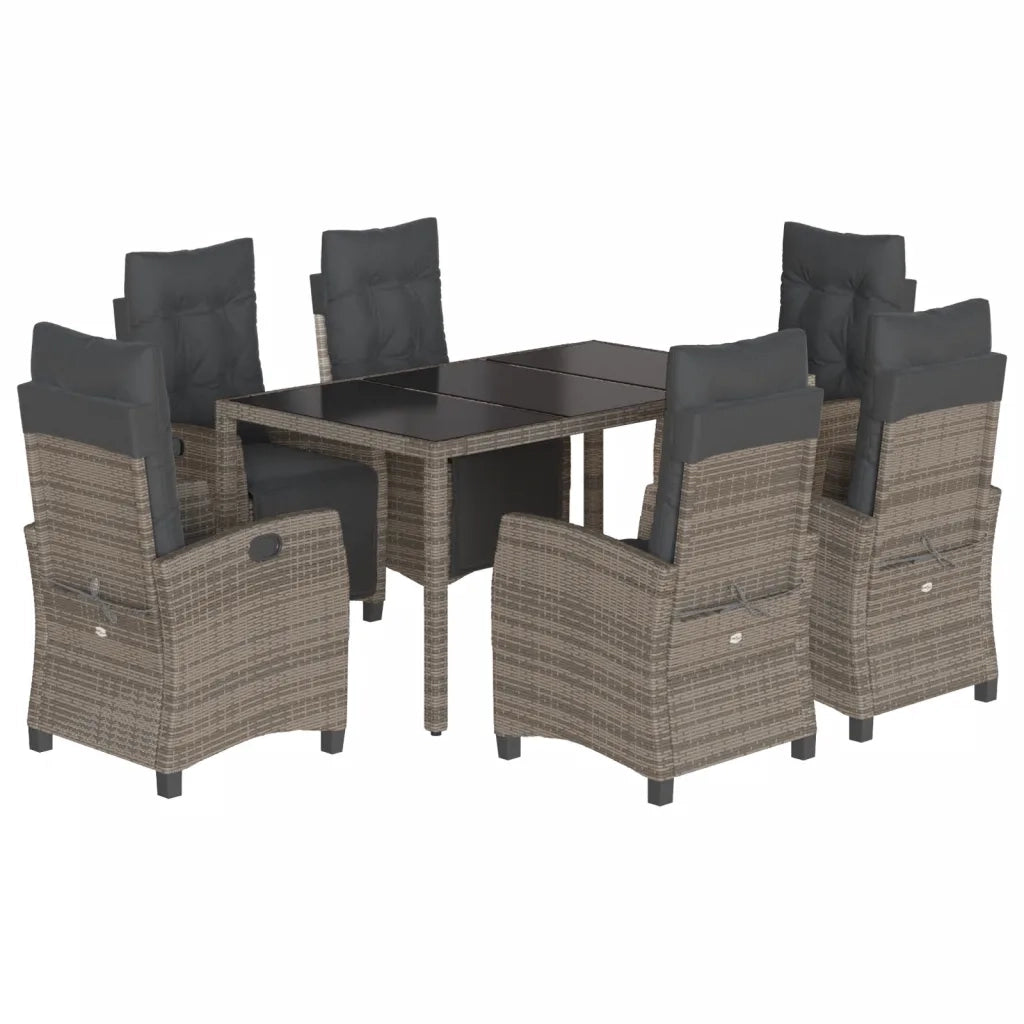 Set da Pranzo da Giardino 7 pz con Cuscini in Polyrattan Grigio