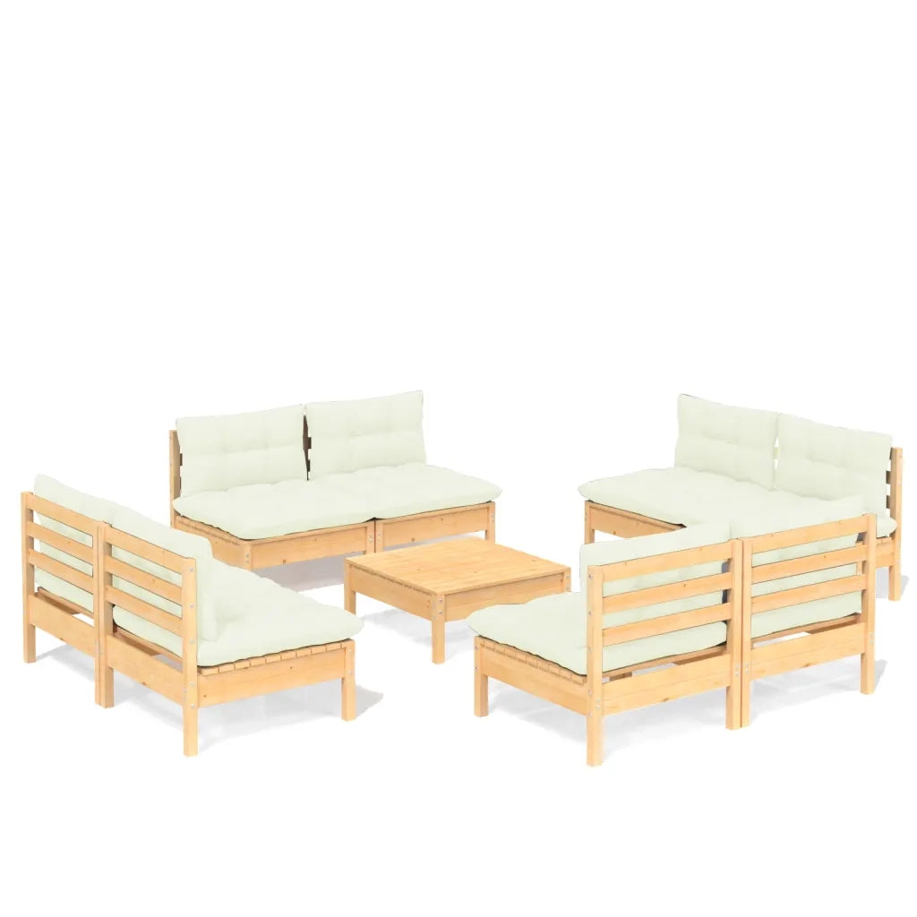 Set Divani da Giardino 9 pz con Cuscini Crema Massello di Pino cod mxl 78535