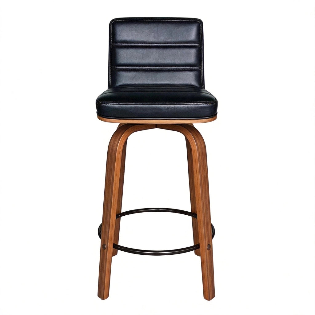 Sgabello da bar girevole 360° in ecopelle con schienale ergonomico e poggiapiedi per cucina metallo e legno nero
