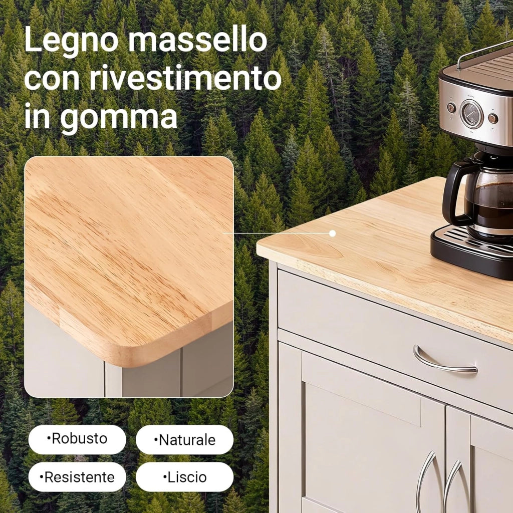 Mobile Cucina Salvaspazio con Ruote, Carrello Cucina con Ruote, Mobiletto Cucina con Cassetti e Portabottiglie, Mobiletto Credenza Cucina per Cucina o Sala da Pranzo, Cachi 67x38x86cm FKW45-KA