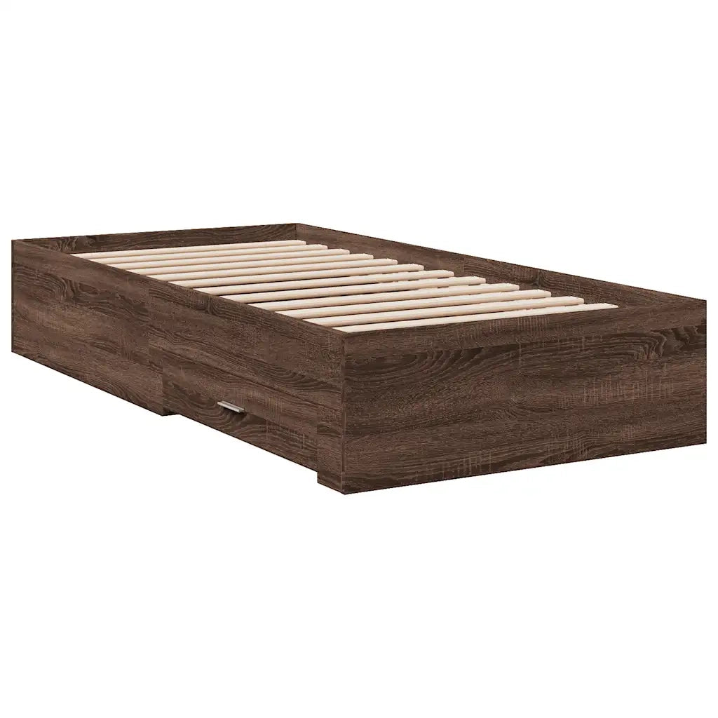 Letto singolo | Letto per adulti | Giroletto Cassetti Rovere Marrone 75x190 cm Legno Multistrato
