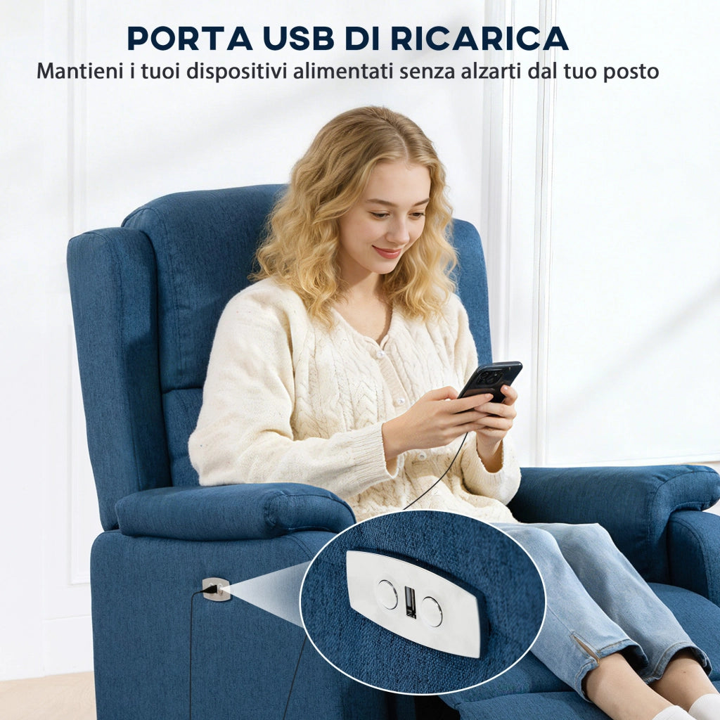 Poltrona Reclinabile Elettrica con Poggiapiedi in Tessuto Effetto Lino, 79x90x106 cm, Grigio Scuro