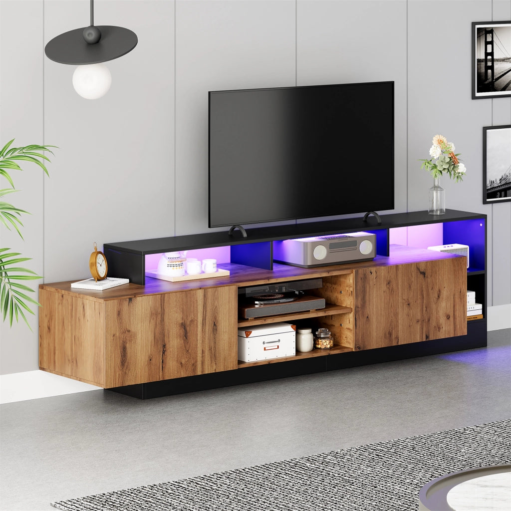 Mobile TV con 2 ante ribaltabili; vani aperti e LED per soggiorno e camera da letto; 190×40×48.5 cm