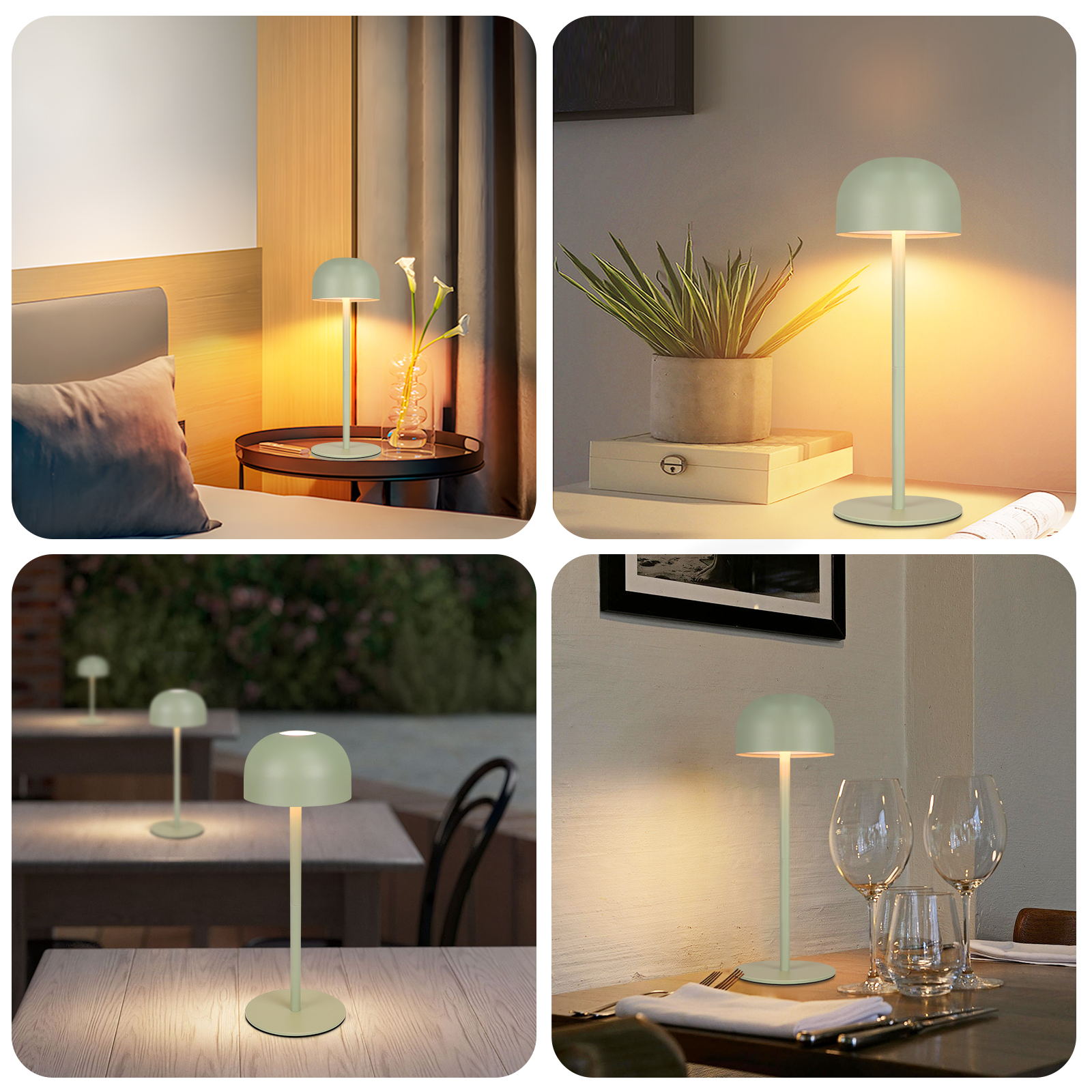ZMH Lampada da tavolo LED set 2 pezzi verde wireless dimmerabile 3 temperature per camera letto soggiorno