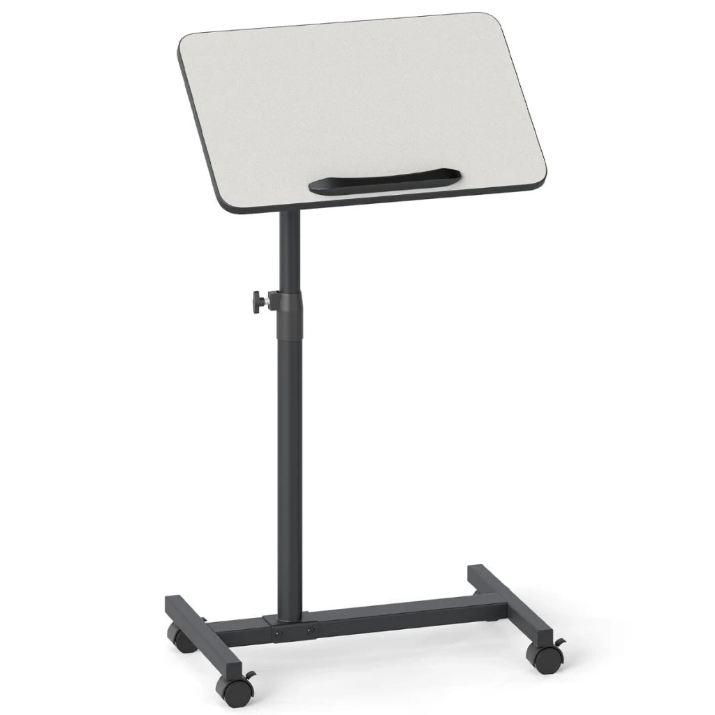 Tavolino laterale a forma di C 52 x 33 x 69-112 cm altezza regolabile e moderno piano girevole in metallo grigio 20_0013858