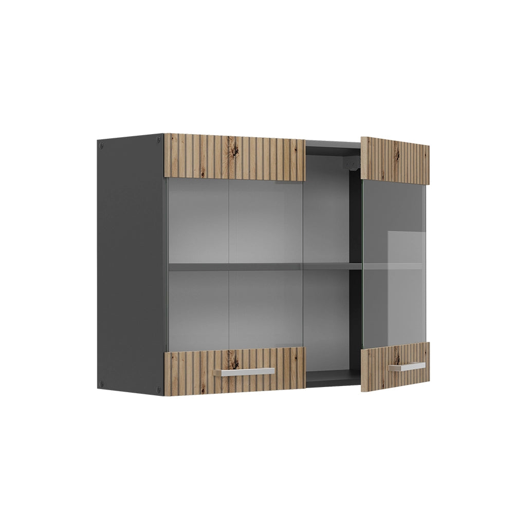 Mobile da cucina in vetro R-Line Rovere artigianale/Antracite 80 cm Vicco