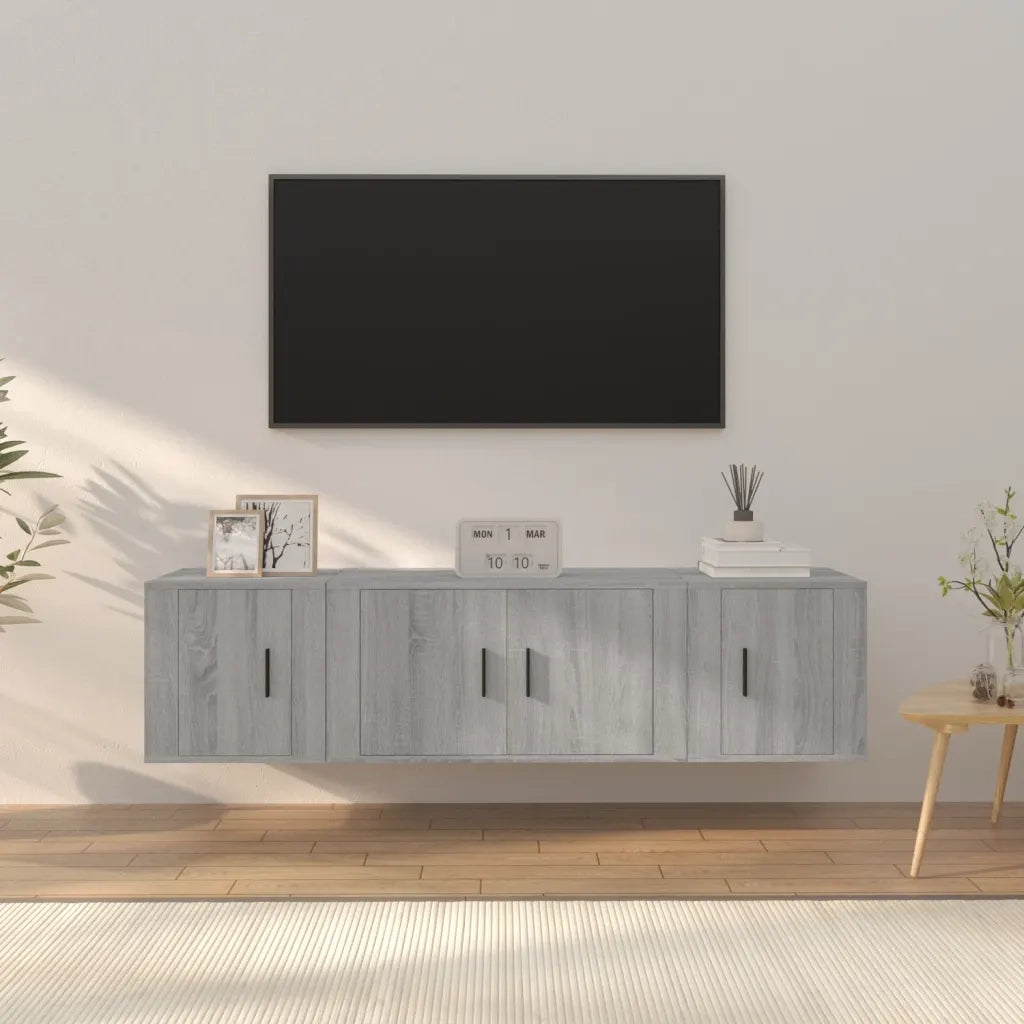 Set Mobili Porta TV 3 pz | Armadietto TV | Mobile Porta TV Grigio Sonoma in Legno Multistrato