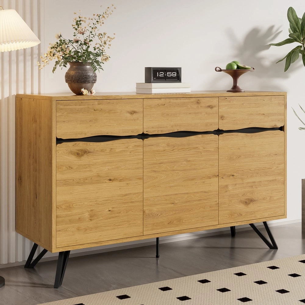 Credenza 3 Ante in Legno con Gambe in Metallo ¨C MINIMAL ¨C Bianco/Nero/Grigio