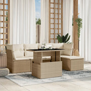 Set Divano da Giardino 6 pz con Cuscini Beige in Polyrattan