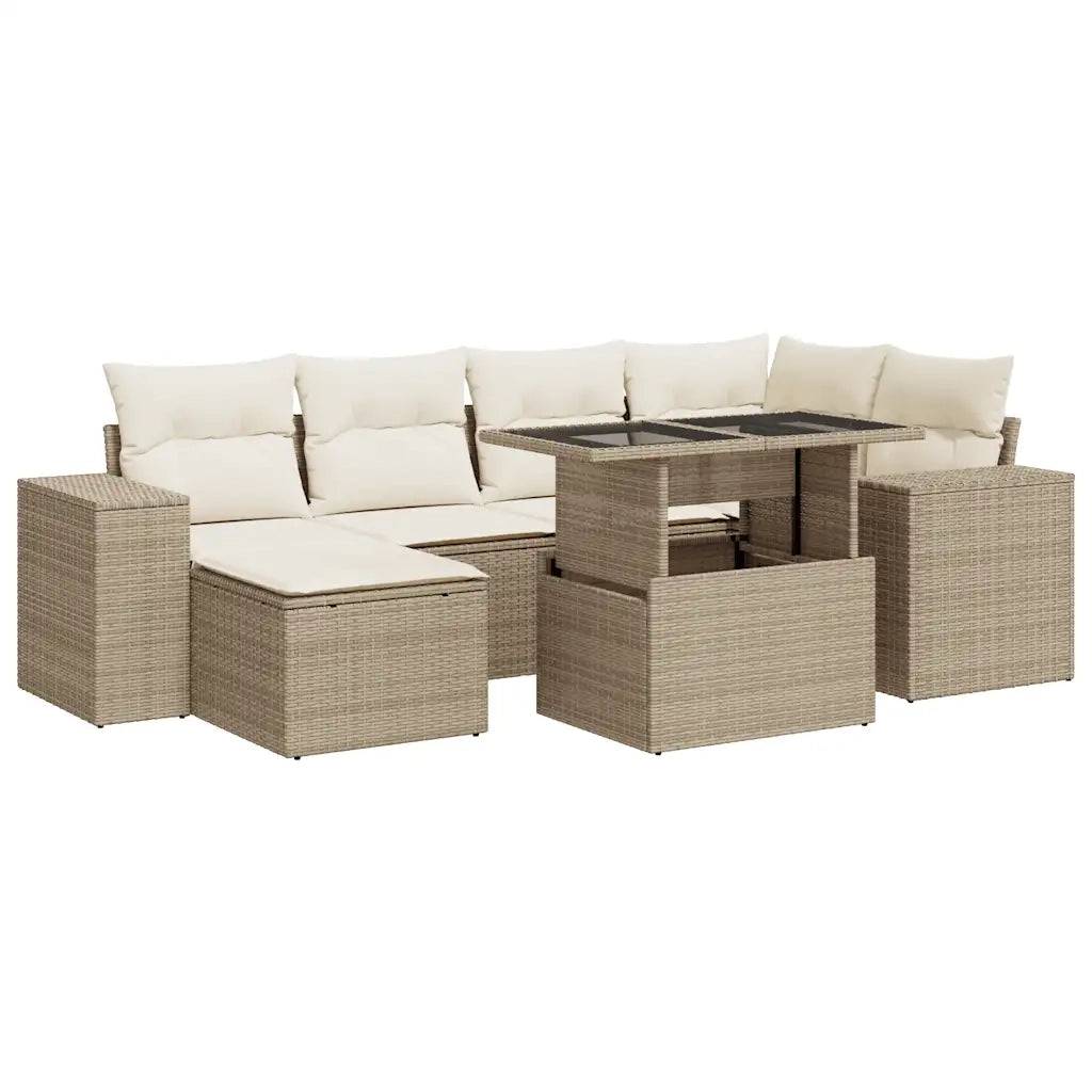 Set Divani da Giardino 7 pz con Cuscini Beige in Polyrattan 3326829