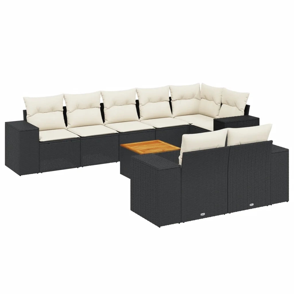Set Divani da Giardino 9 pz con Cuscini Nero in Polyrattan 3257862