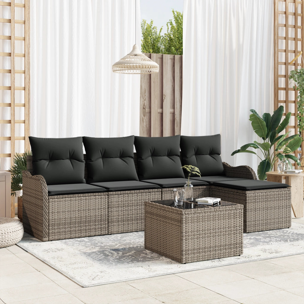 Set di divani da giardino  5 pezzi con cuscini in rattan nero