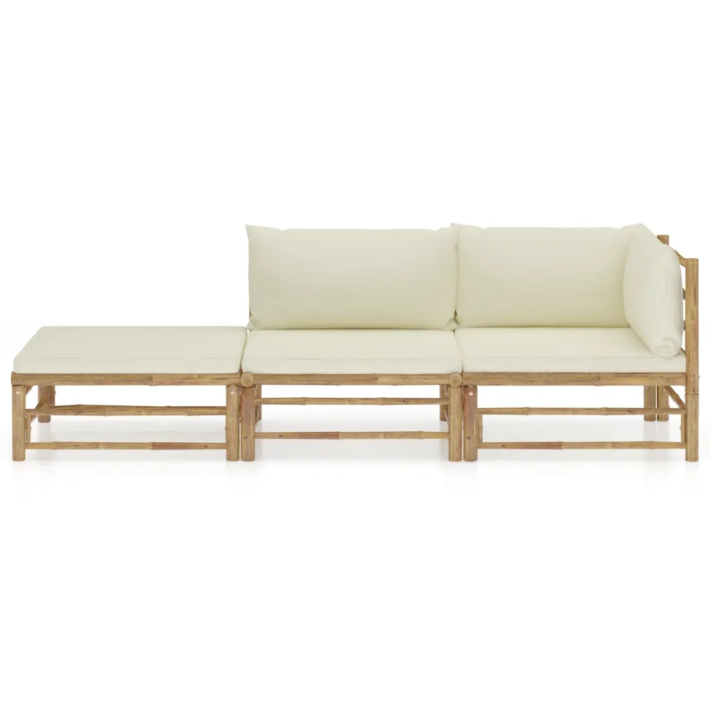 Set Divani da Giardino 3 pz con Cuscini Bianco Crema in Bambù 3058245