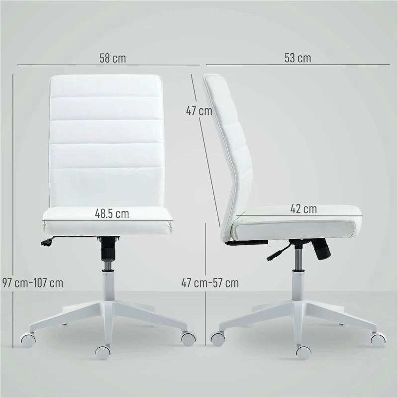 SEDIA DA UFFICIO ERGONOMICA E REGOLABILE CON SCHIENALE RICURVO, IN PELLE PU E ACCIAIO, 58X53X97-107 CM, BIANCO