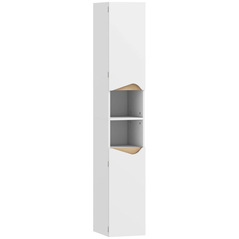 Colonna bagno salvaspazio con 2 ante e 2 vani aperti, ripiani regolabili, bianco, 30x34,6x180,5 cm
