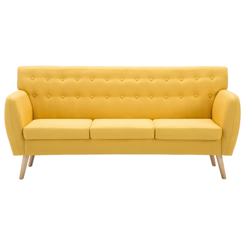 Divano a 3 Posti in Stoffa Imbottito 172x70x82cm Giallo