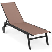 Sdraio patio ruote poltrona reclinabile 6 posizioni schienale regolabile-Sdraio tessuto traspirante prendisole piscina terrazza giardino Marrone