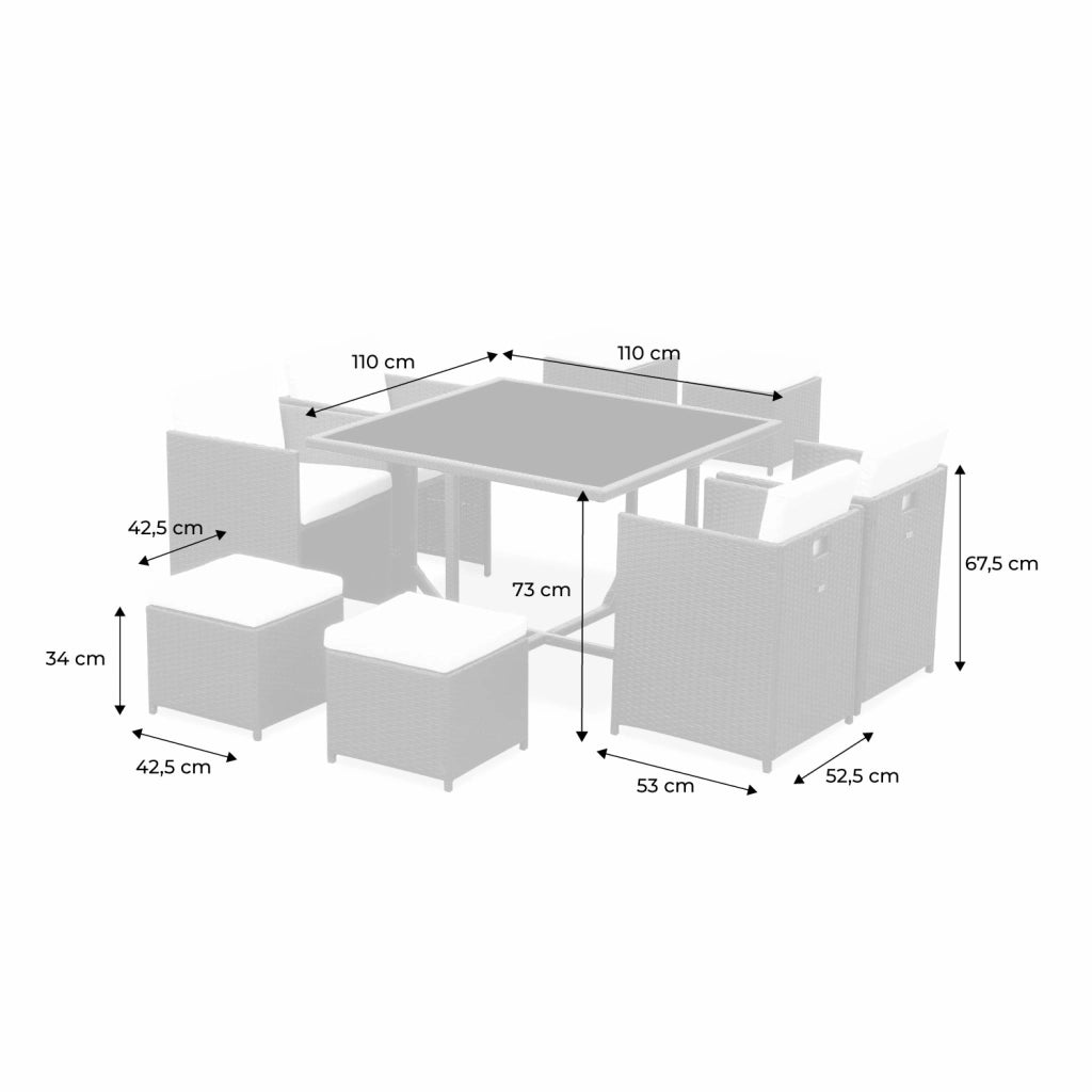 Set tavolo da giardino in resina intrecciata con 4-8 posti, beige