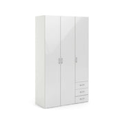 Guardaroba 3 ante Aquilone, Mobile camera da letto, Cabina armadio portabiti, Armadio appendiabiti, 116x50 h200 cm, Bianco lucido