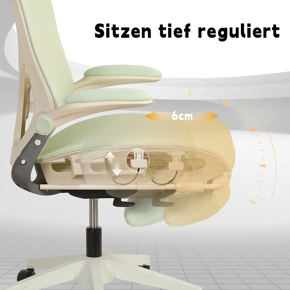 Sedia da ufficio ergonomica ¨C Minimal ¨C verde, braccioli pieghevoli, schienale a rete