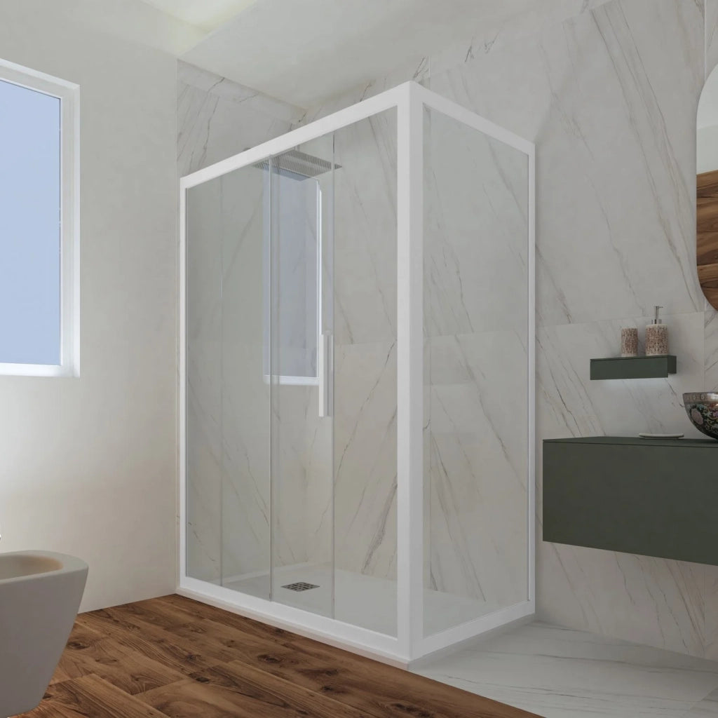 Box doccia scorrevole 90x130 CM H 200 Vetro Trasparente Profilo Bianco Matt mod. Deco Duo