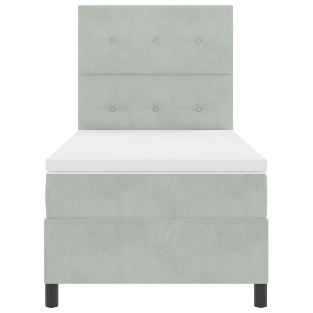 Letto Box Spring con Materasso Grigio Chiaro Singolo in Velluto