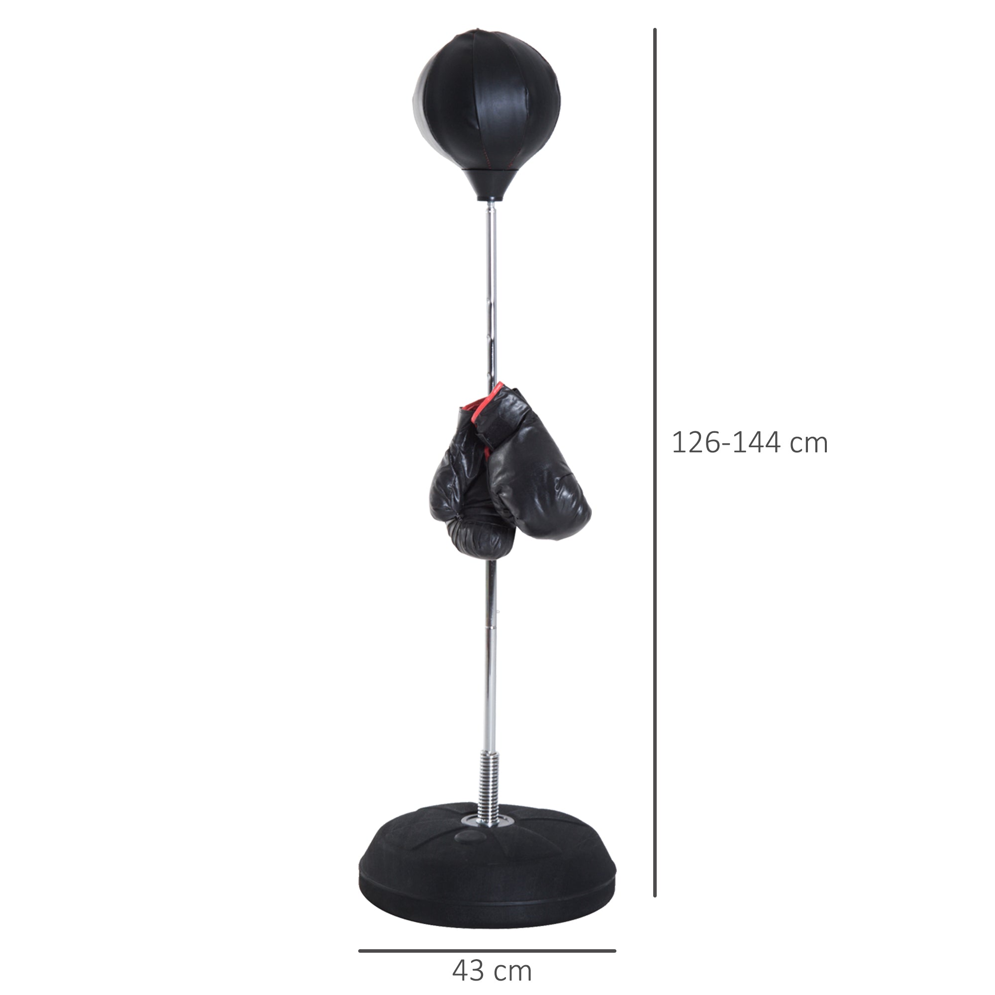 Punching Ball Sacco Boxe da Terra Altezza Regolabile 126-144 cm con Guantoni Nero