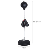 Punching Ball Sacco Boxe da Terra Altezza Regolabile 126-144 cm con Guantoni Nero
