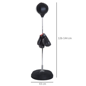 Punching Ball Sacco Boxe da Terra Altezza Regolabile 126-144 cm con Guantoni Nero