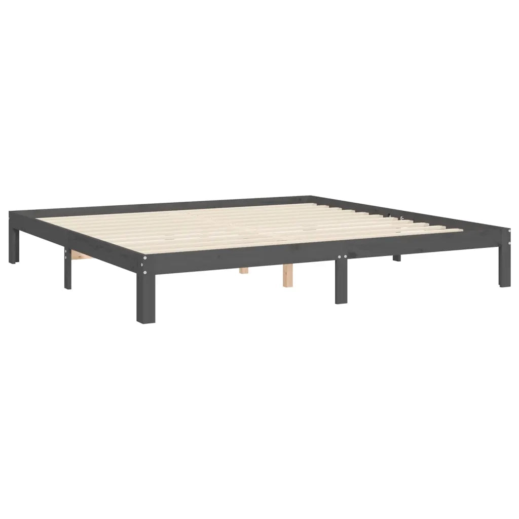 Letto matrimoniale | Letto per adulti | Giroletto con Testiera Grigio 200x200 cm in Legno Massello