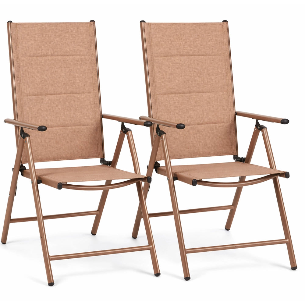Set 2 Sedie Sdraio Beige Pieghevoli e Salvaspazio con Schienale Alto Ergonomico