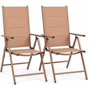 Set 2 Sedie Sdraio Beige Pieghevoli e Salvaspazio con Schienale Alto Ergonomico