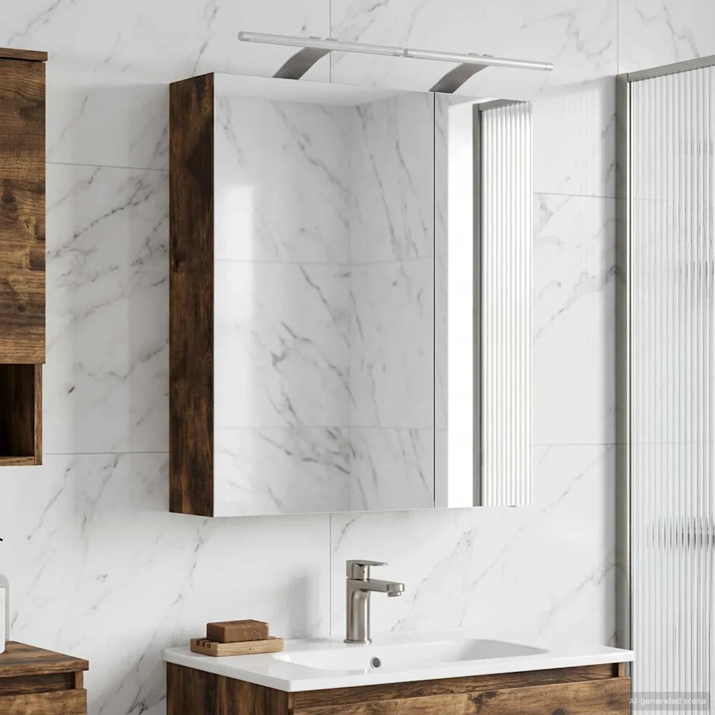 Mobiletto per specchio da bagno Rovere fumé 60 x 14,5 x 70 cm