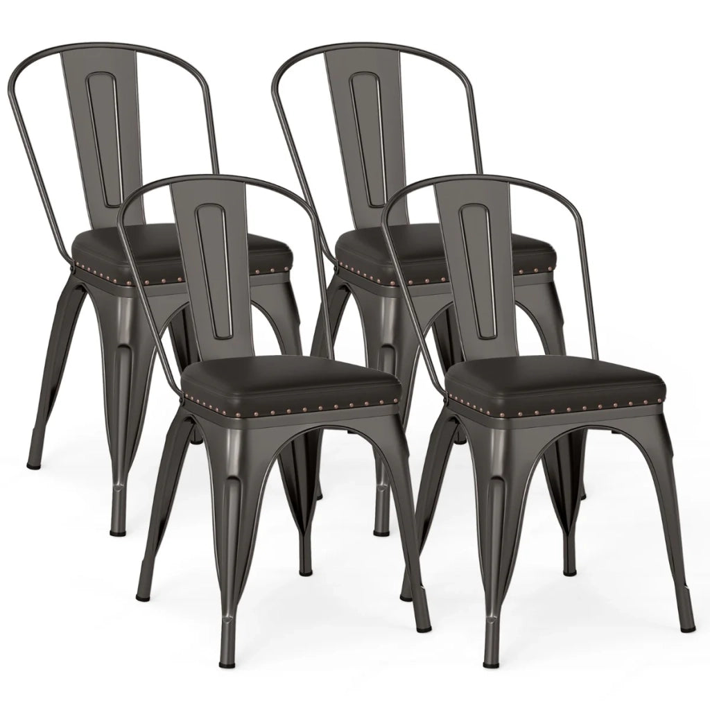 Set di 4 sedie da pranzo impilabili 53 x 44 x 84 cm comfort ottimale schienale rimovibile stile moderno metallo grigio 20_0013585