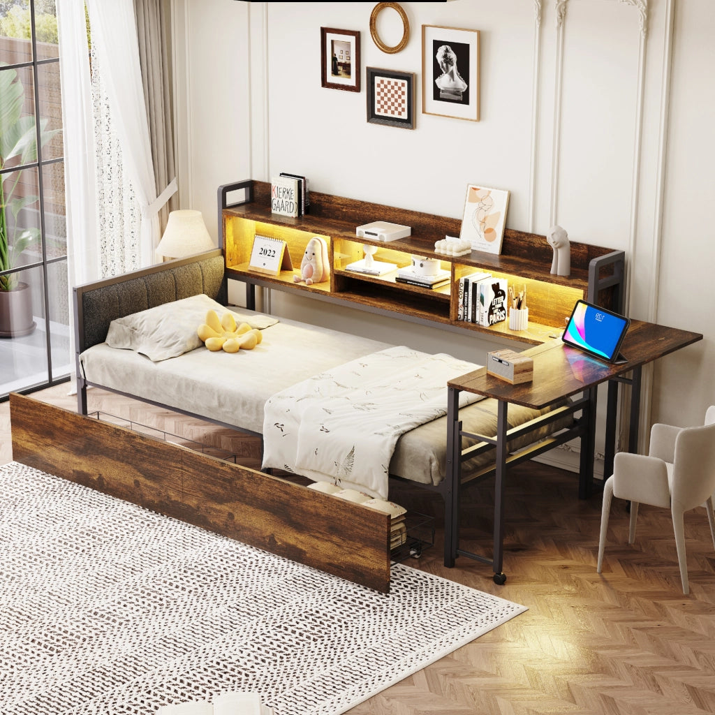 Sofabett con illuminazione LED e vano contenitore in metallo 90x200 cm