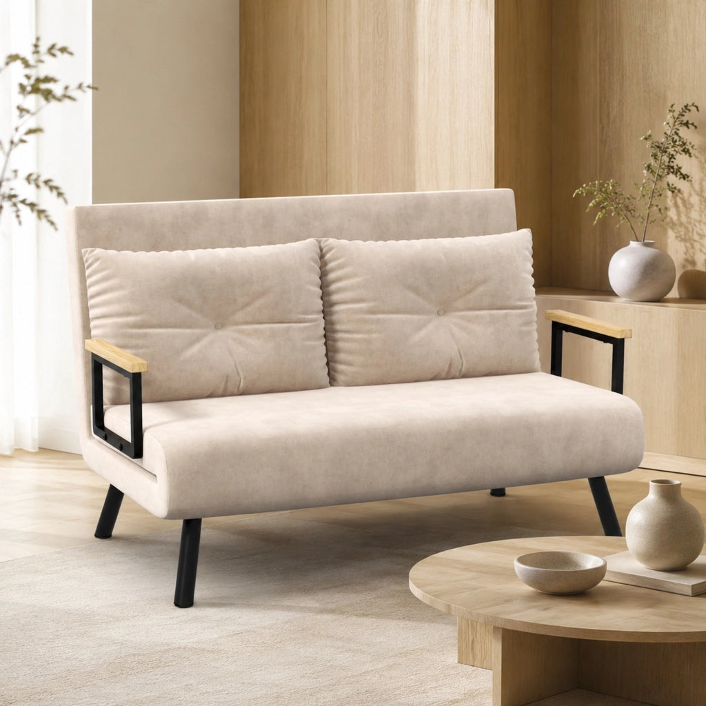 Poltrona letto pieghevole beige con schienale regolabile