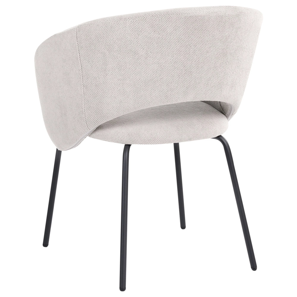 Set di 2 sedie da pranzo senza braccioli, rivestimento bianco sporco, base in metallo, design retrò