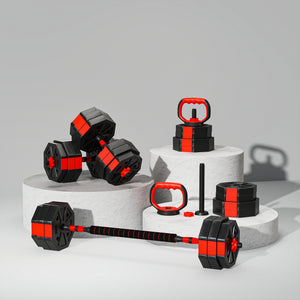 Set Pesi Palestra 4 in 1 30kg Manubri Bilanciere Kettlebell Rosso