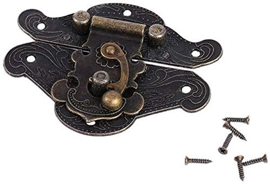Scatola per gioielli design antico retro - Cassa in legno - Chiusura decorativa - Cerniera - Zinghera - 82x65mm - Chiusura decorativa