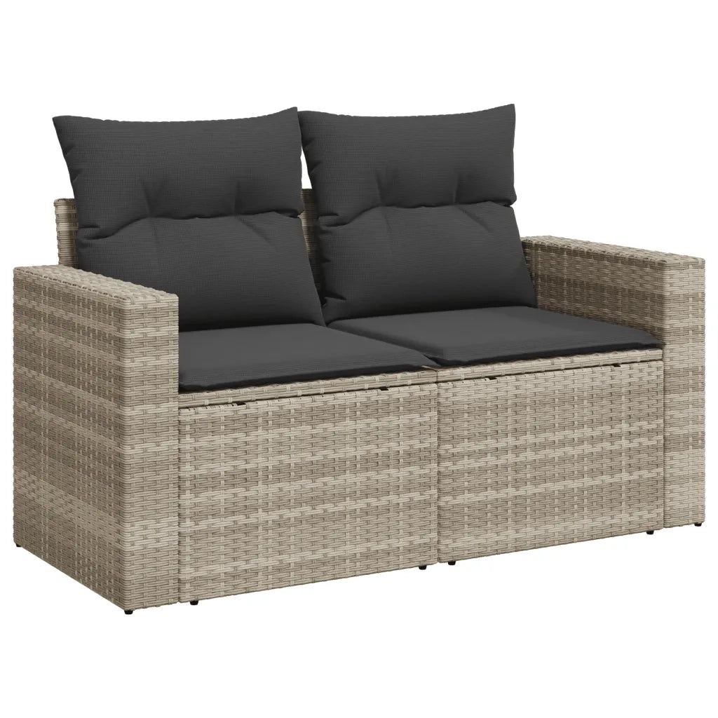 Divano da Giardino con Cuscini 2 Posti Grigio Chiaro Polyrattan 366195