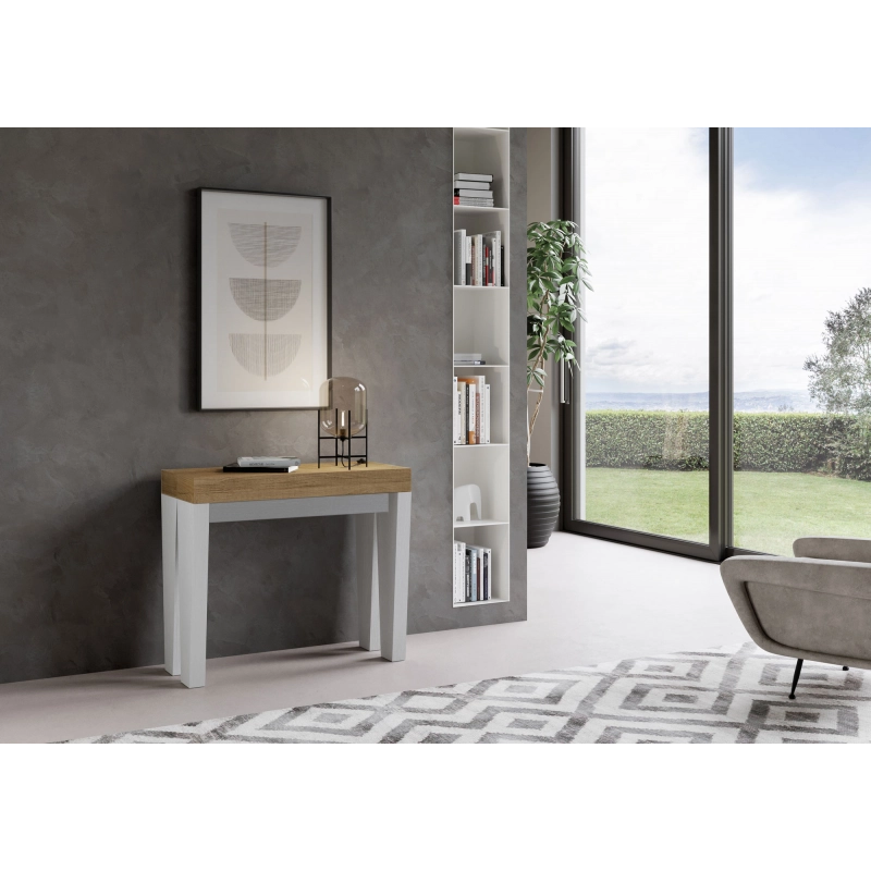 Consolle allungabile 90x40/300 cm Spimbo Mix piano Bianco Frassino - Quercia Natura/Bianco Frassino