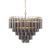 Lampadario Toulouse ottone satinato vetro fumé 12xG9 Endon