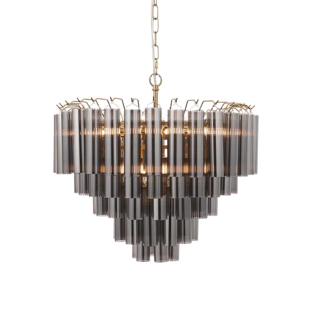 Lampadario Toulouse ottone satinato vetro fumé 12xG9 Endon