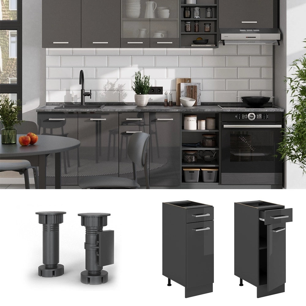 Mobiletto base per cucina R-Line Antracite lucido/Antracite 30 cm, PL Rovere Vicco