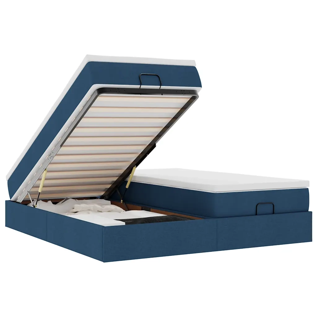 Struttura Letto Pouf con Materassi Blu 200x200 cm in Tessuto