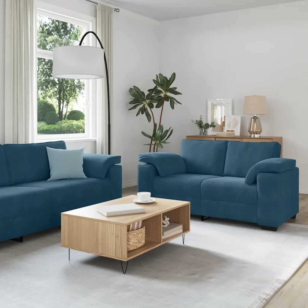 vidaXL Set di Divani 3 pz con Cuscini Blu in Velluto