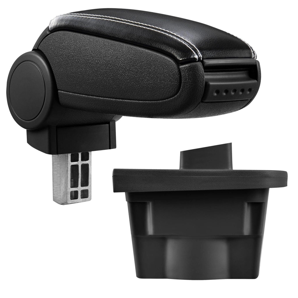 Bracciolo centrale per Opel Astra J con scomparto imbottito in similpelle nera con cuciture bianche 03_0000563